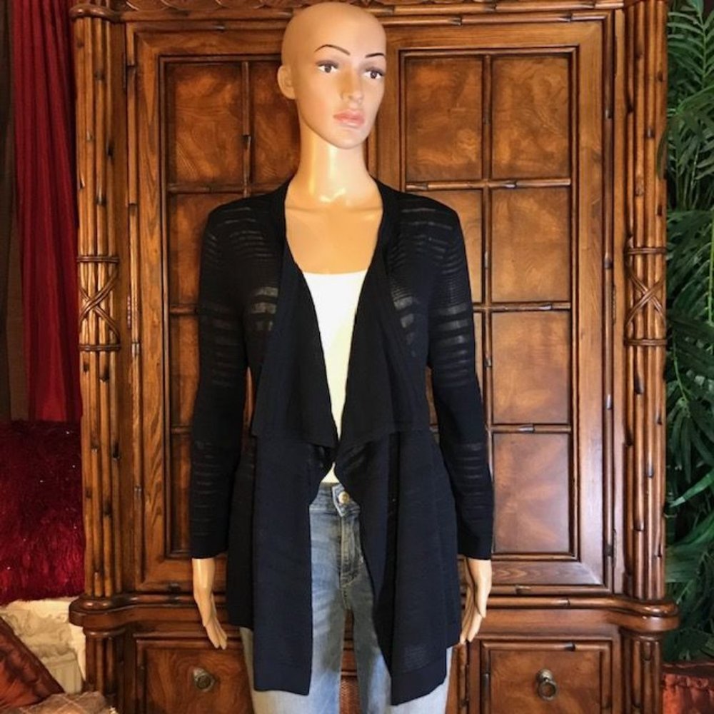 Jones New York Semi Sheer Stripe Cascade Cotton Blend Cardigan